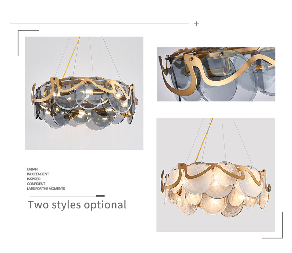 Modern Chandelier Matte Gold Frame Round Glass Plate Pendant Lighting