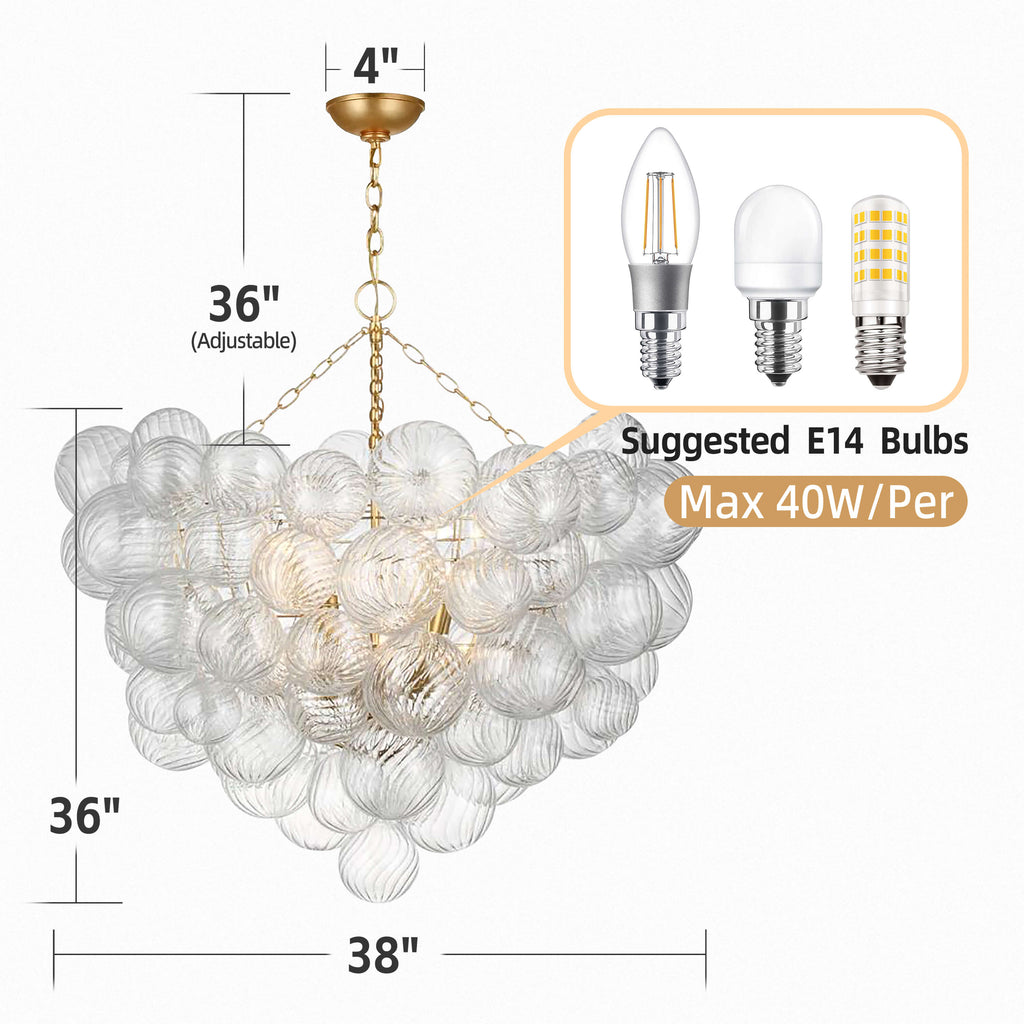 Talia Style Bubbled Clear Ball Swirled Textrue Glass Chandelier