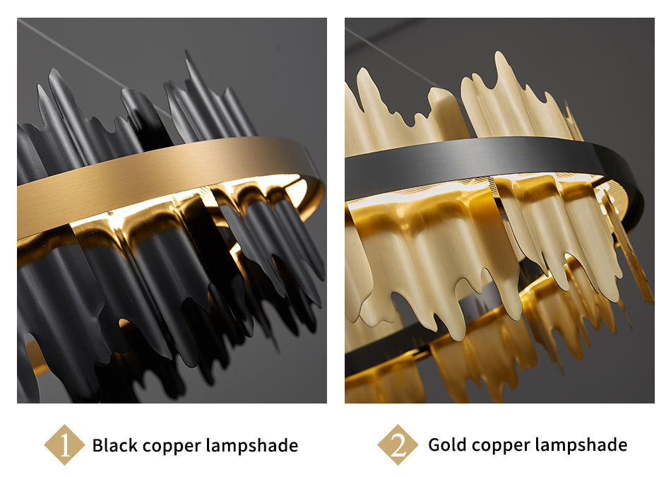 Modern Chandelier Matte Gold Or Copper Round Lampshade LED Strip Lighting Fixture