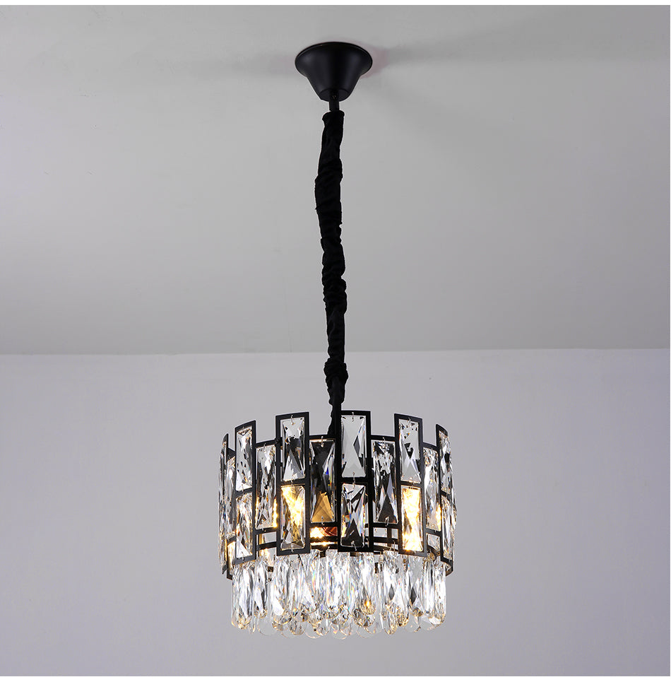 Modern Chandelier Black Metal Frame Crystal Pendants