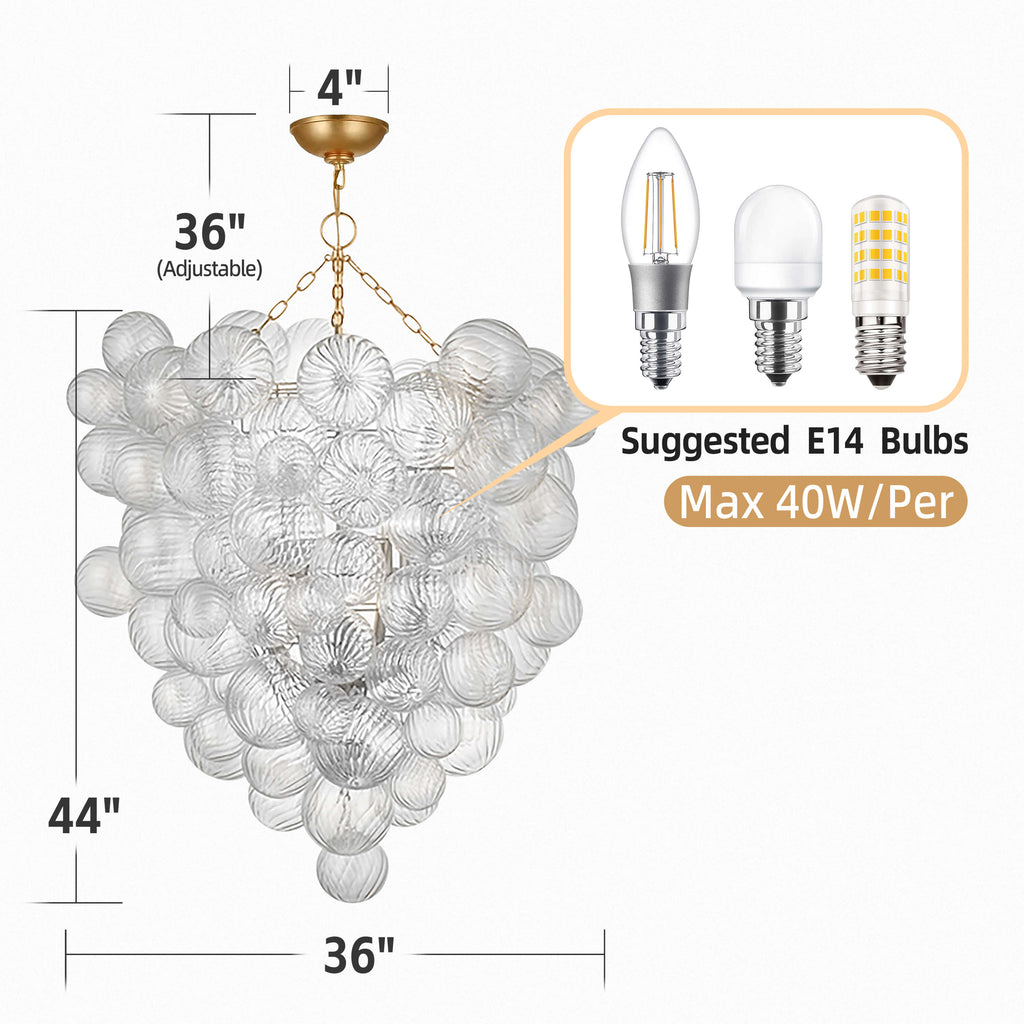 Talia Style Bubbled Clear Ball Swirled Textrue Glass Chandelier