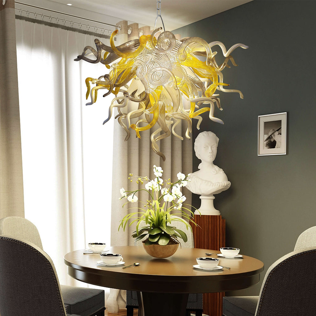 Chihuly Style Glass Chandelier Clear Yellow Gray And Pure White