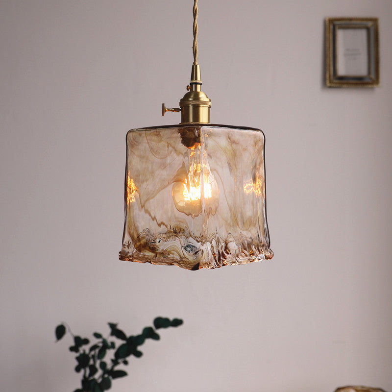 Pendant Lighting Led Amber Glass Polished Copper