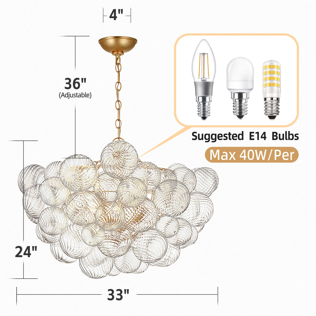 Talia Style Bubbled Clear Ball Swirled Textrue Glass Chandelier