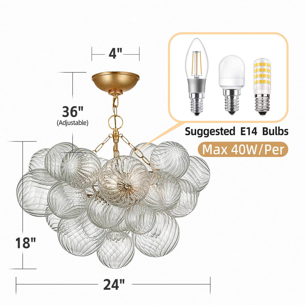 Talia Style Bubbled Clear Ball Swirled Textrue Glass Chandelier