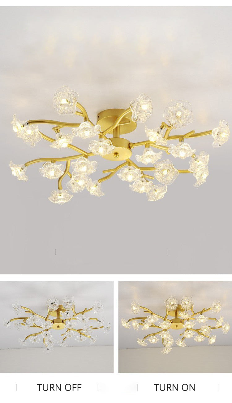 Modern Crystal Flower Golden Stem LED Ceiling Light