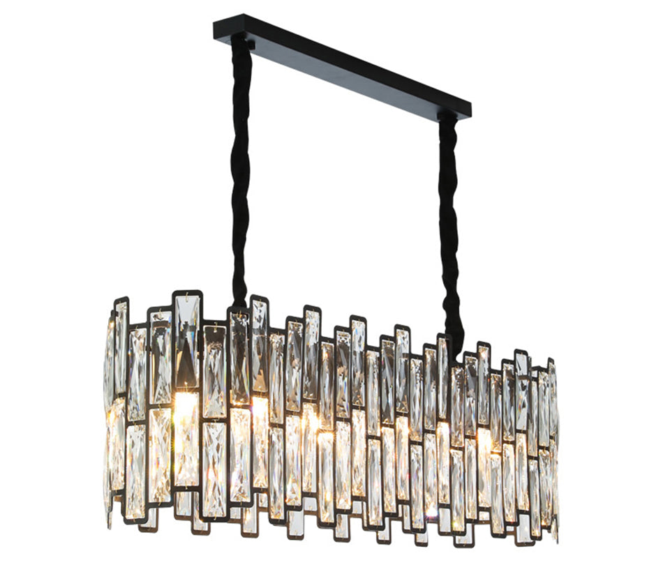 Modern Chandelier Oval Black Metal Frame With Glass