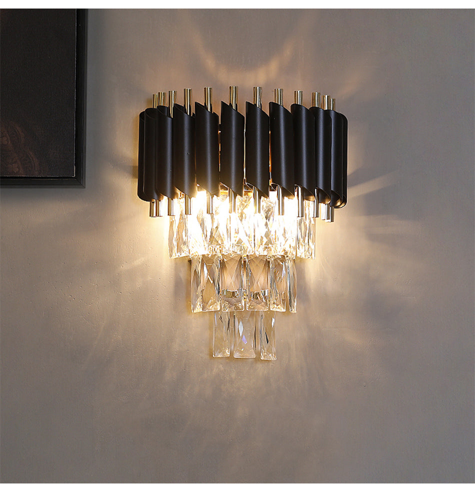 Modern Wall Light Black Gold Metal LED Crystal For Drawing Room