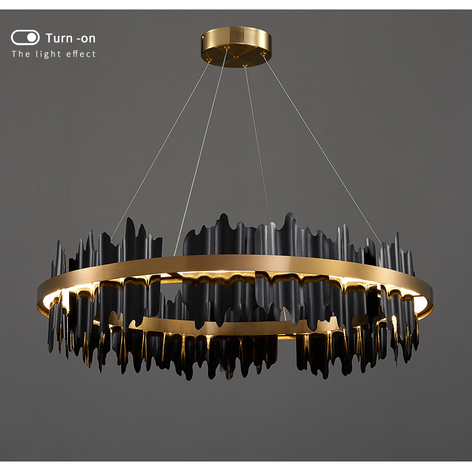 Modern Chandelier Matte Gold Ring Copper Lampshade LED Strip-Longree