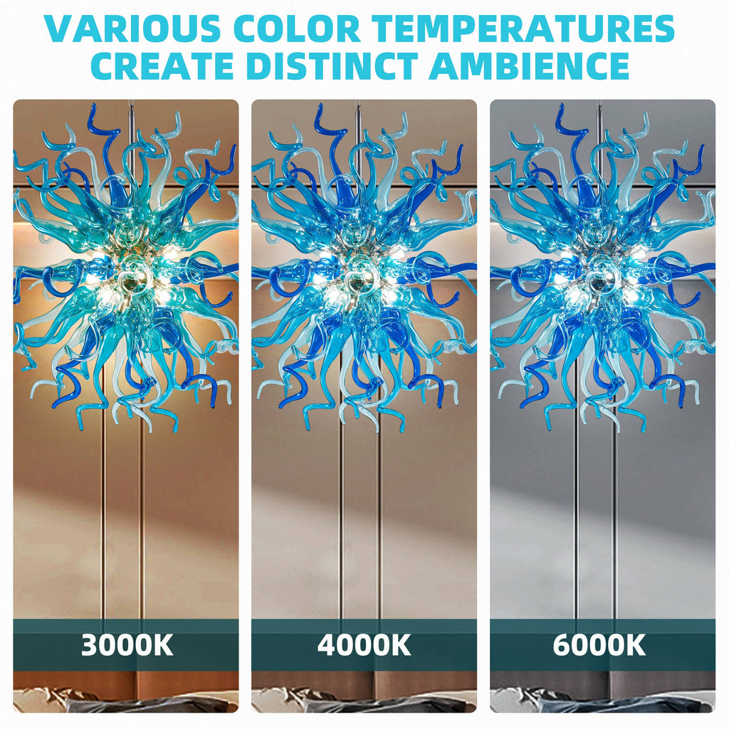 Chihuly Style Blown Glass Chandeliers Light Azure&Blue Sputnik Shape