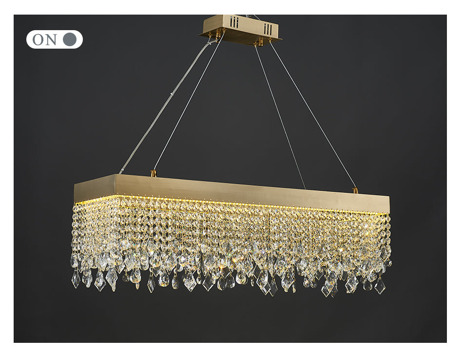 Modern Chandelier Matte Gold Rectangle Frame Crystal Pendants