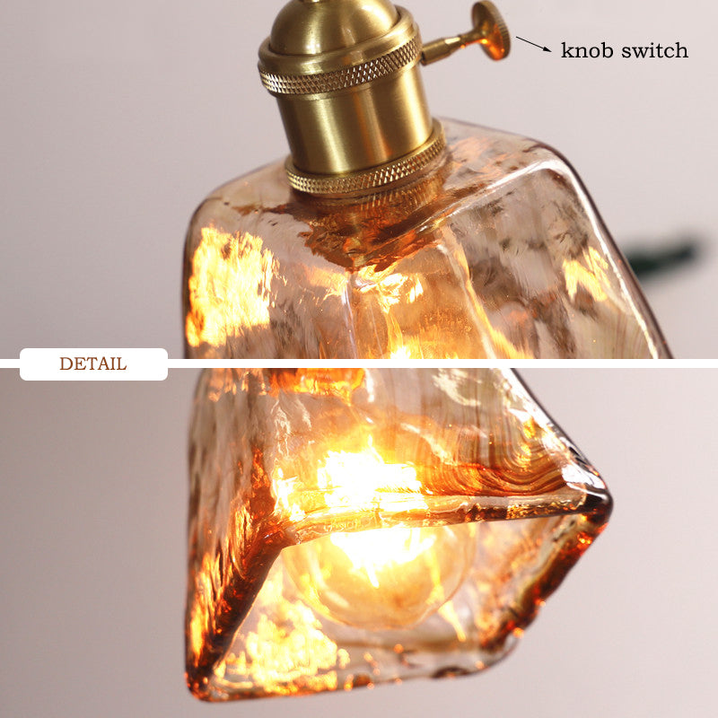 Pendant Lightings Led Amber Glass Polished Copper