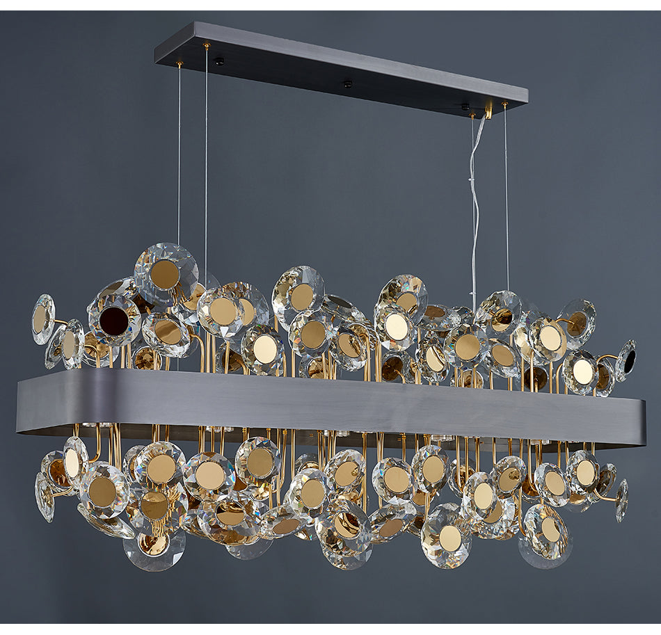 Modern Chandelier Crystal Plate With Gold Metal LED Lights-Longree