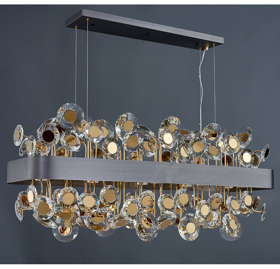 Modern Chandelier Crystal Plate With Gold Metal LED Lights