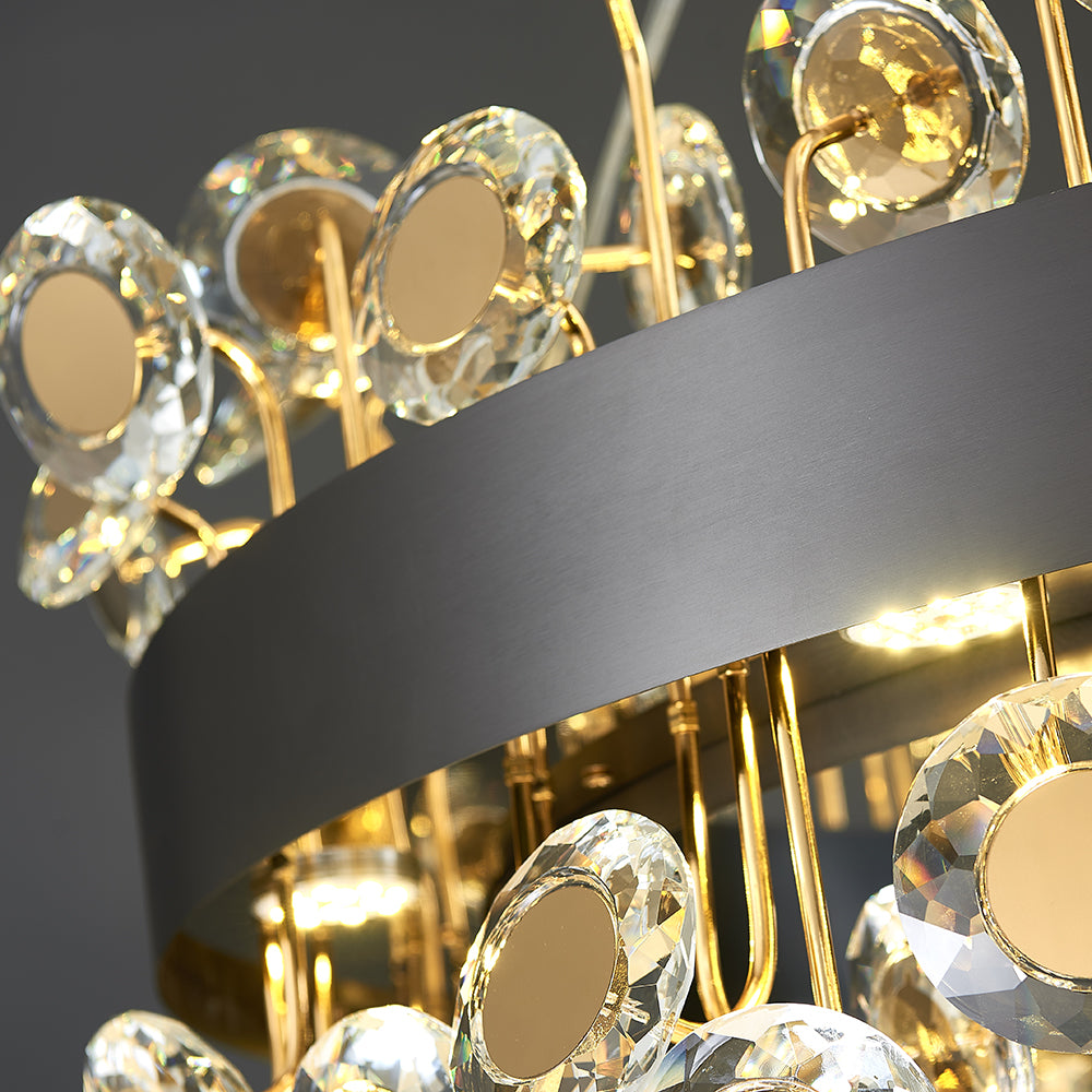 Modern Chandelier Crystal Plate With Gold Metal LED Lights