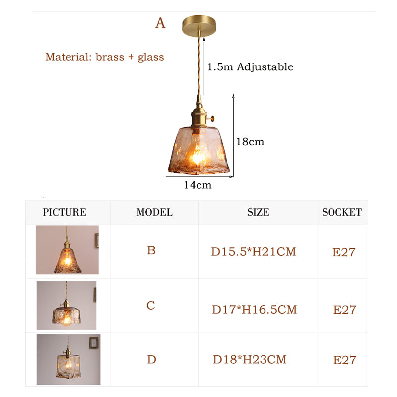 Pendant lamp Led Amber Glass Polished Copper