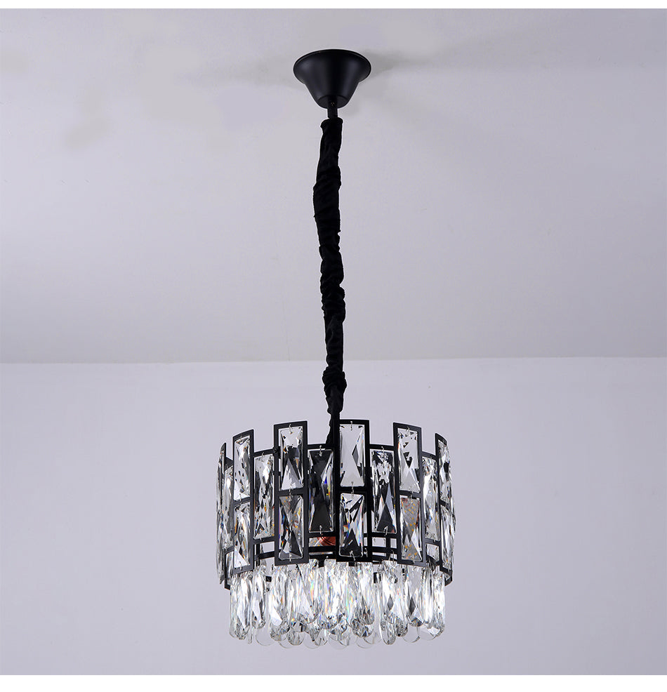 Modern Chandelier Black Metal Frame Crystal Pendants