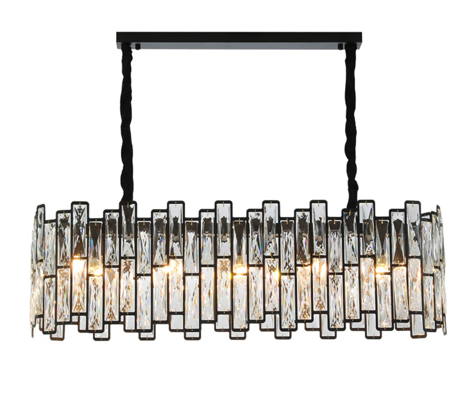 Modern Chandelier Oval Black Metal Frame With Glass