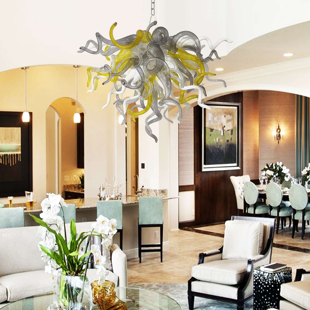 Chihuly Style Glass Chandelier Clear Yellow Gray And Pure White