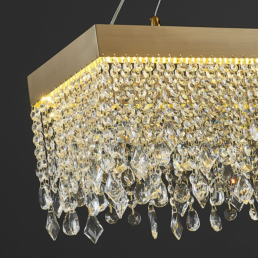 Modern Chandelier Matte Gold Rectangle Frame Crystal Pendants