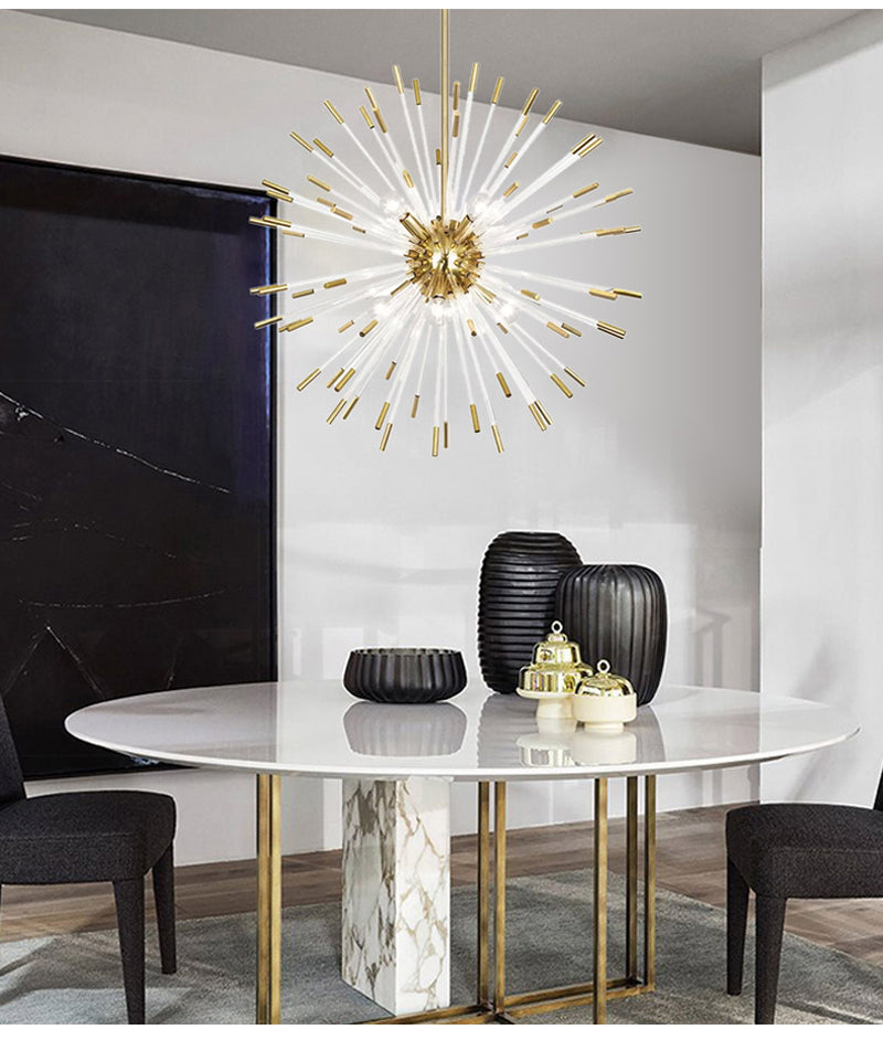 Firework Modern Chandelier Golden Metal Crystal Glass LED Bulbse
