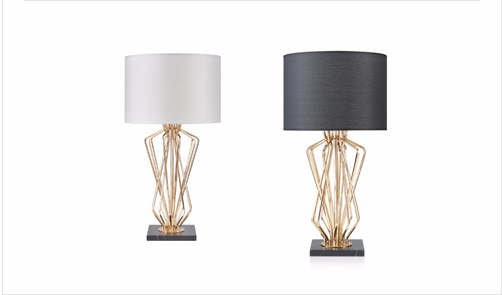 Table Lamps Black Marble Base Golden Frame Bedroom Bedside