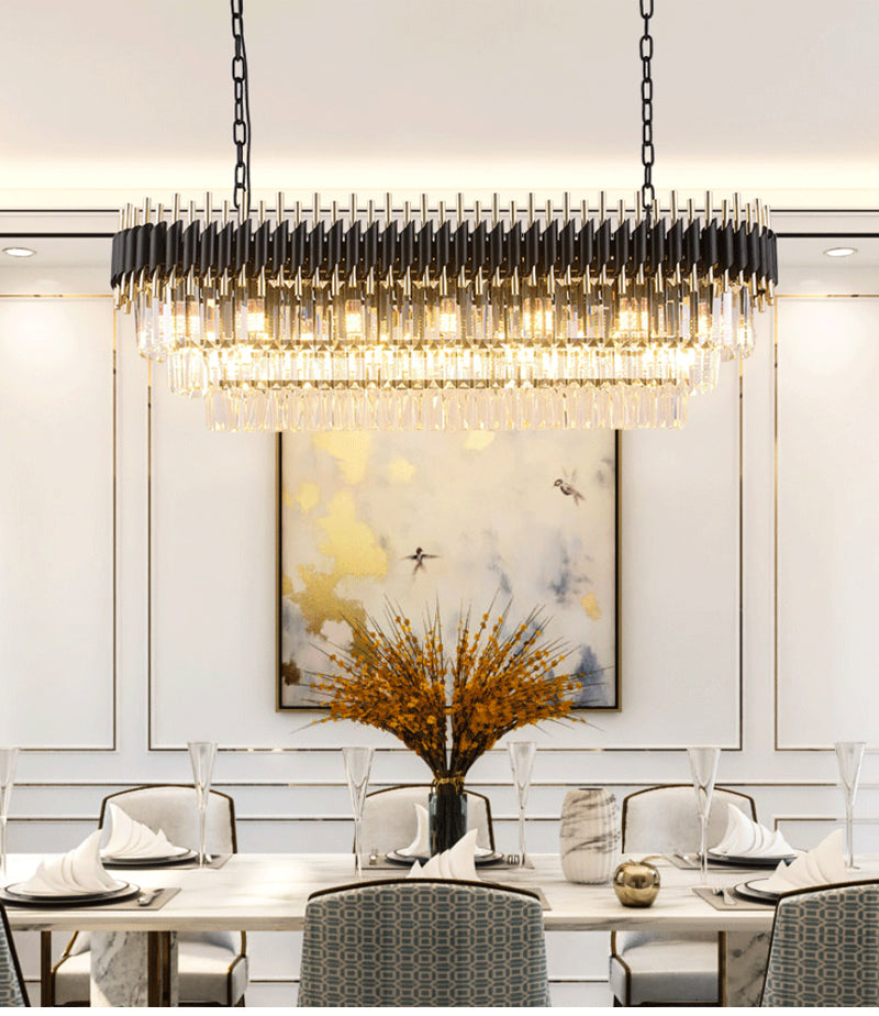 Luxury Modern Chandelier Oval Shape Black Matte Tied Crystal Pendants Lightings