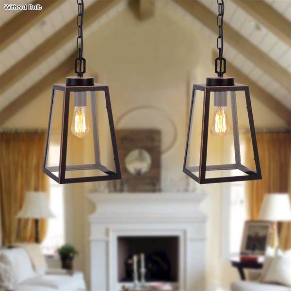 American Wrought Iron Glass Chandelier E26 Interface Black Painted Pendant Light