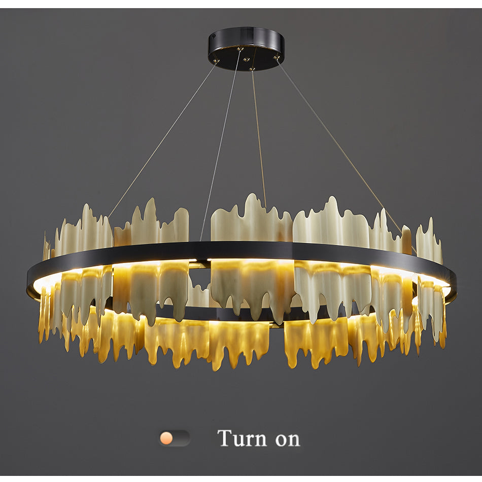 Modern Chandelier Matte Gold Or Copper Ring Lampshade LED Strip Lighting Fixture