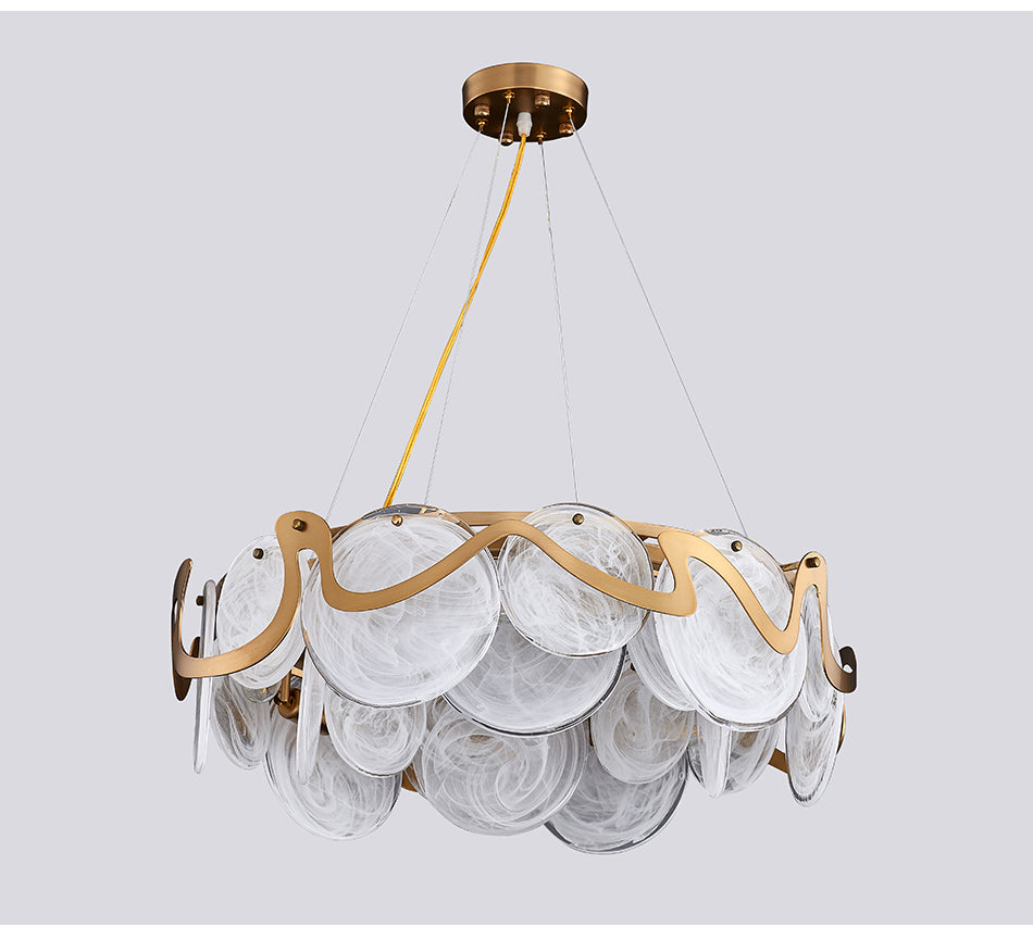 Modern Chandelier Matte Gold Frame Round Glass Plate Pendant Lights