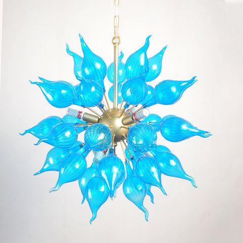 Sputnik Style Blown Glass Chandelier LED Blue Pendant Light