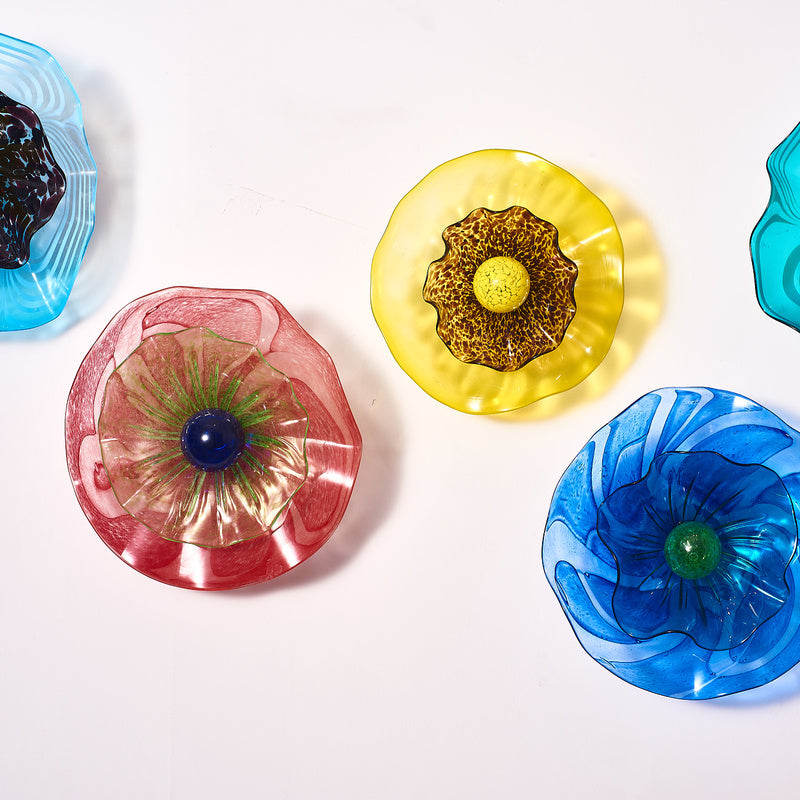 Blossoming Lotus Flower 2 Layers Plates Hand Blown Glass Wall Plates Art Decor Luxury Wall Hanging Plates Set