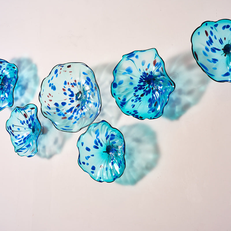 Hand Blown Glass Creative Cystal Blue Wall Plate Wall Art Wall Flower Wall Mounted Sconces Home Decor Custom made Set