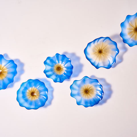 Hand Blown Glass Wall Plate Wall Art Wall Flower Home Decor Custom made Set