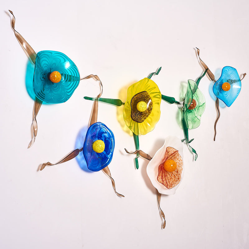 Blossoming Lotus Flower Mixed Colors Plates Hand Blown Glass Wall Plates Art Decor Luxury Wall Hanging Plates Set