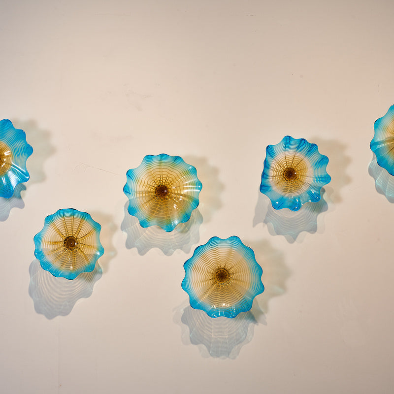 Hand Blown Glass Wall Plate Wall Art Wall Flower Home Decor Custom made Set LRP001