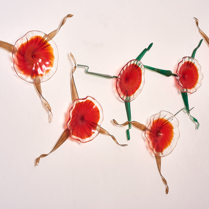 Hand Blown Glass Wall Plates Wall Mounted Floral Sconces Wall Flowers With Stems Art Decor Luxury Wall Hanging Plates Set