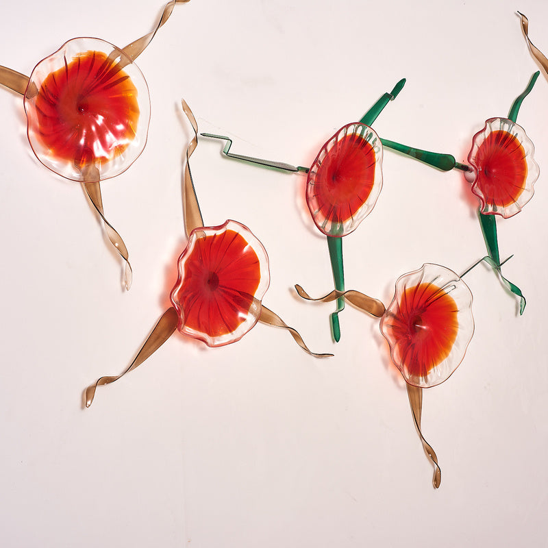 Hand Blown Glass Wall Plates Wall Mounted Floral Sconces Wall Flowers With Stems Art Decor Luxury Wall Hanging Plates Set