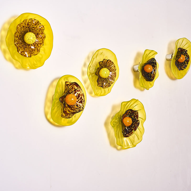 Blossoming Sunflower 2 Layers Plates Hand Blown Glass Wall Plates Art Decor Luxury Wall Hanging Plates Set