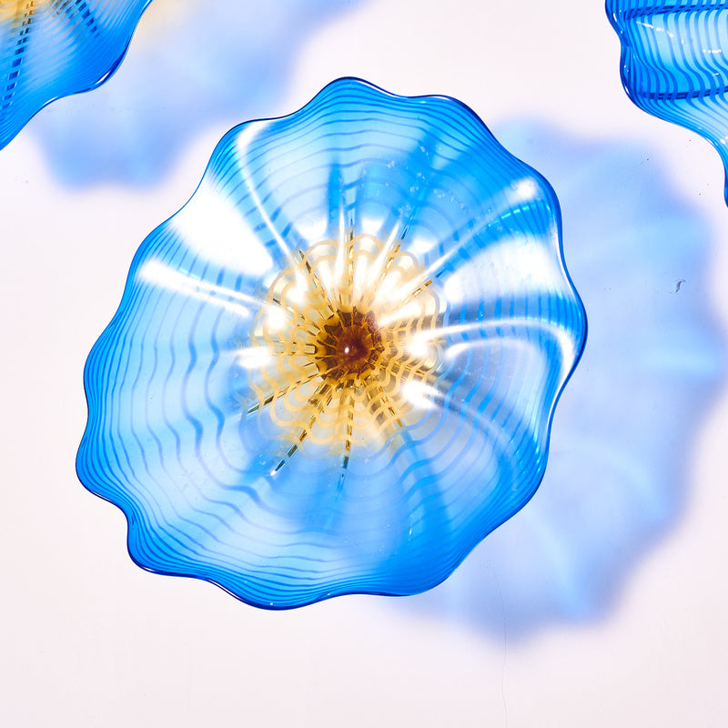 Hand Blown Glass Wall Plate Wall Art Wall Flower Home Decor Custom made Set