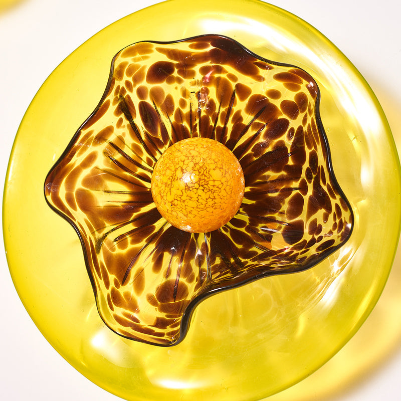 Blossoming Sunflower 2 Layers Plates Hand Blown Glass Wall Plates Art Decor Luxury Wall Hanging Plates Set