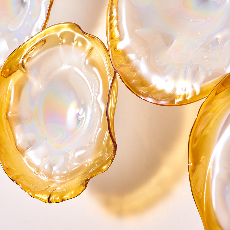 Hand Blown Glass Creative Cystal Golden And Pearl White Wall Plate Wall Art Wall Flower Wall Mounted Sconces Home Decor Custom made Set LRP005