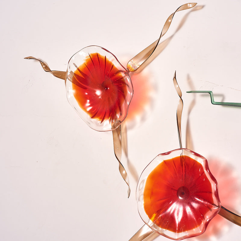 Hand Blown Glass Wall Plates Wall Mounted Floral Sconces Wall Flowers With Stems Art Decor Luxury Wall Hanging Plates Set