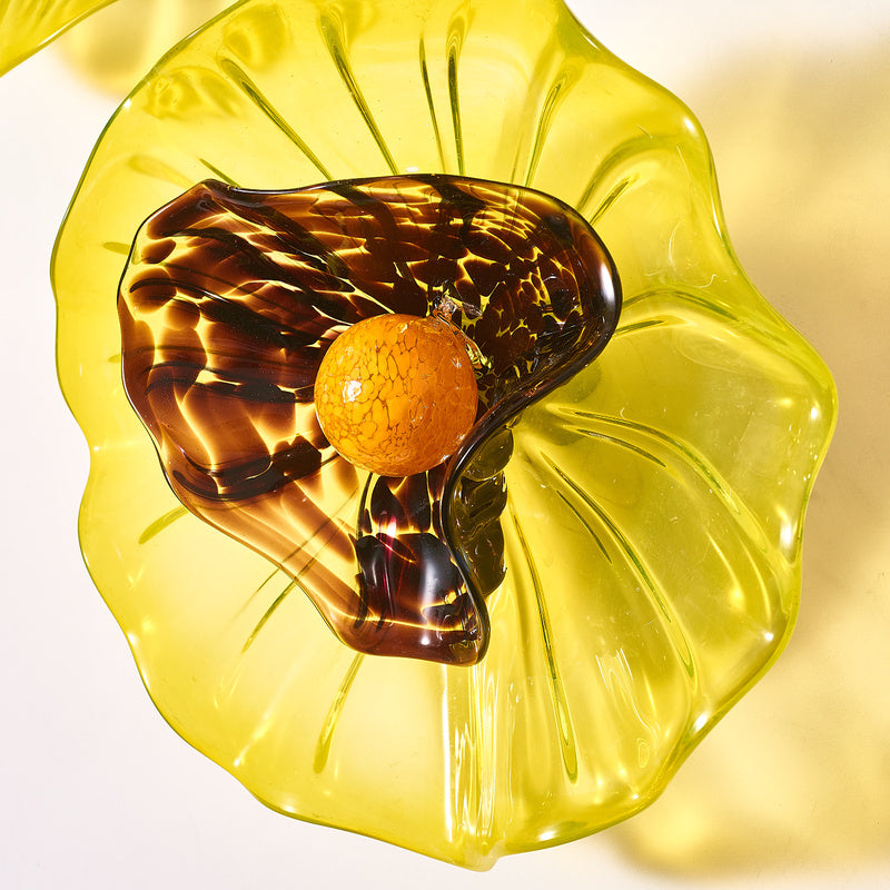 Blossoming Sunflower 2 Layers Plates Hand Blown Glass Wall Plates Art Decor Luxury Wall Hanging Plates Set