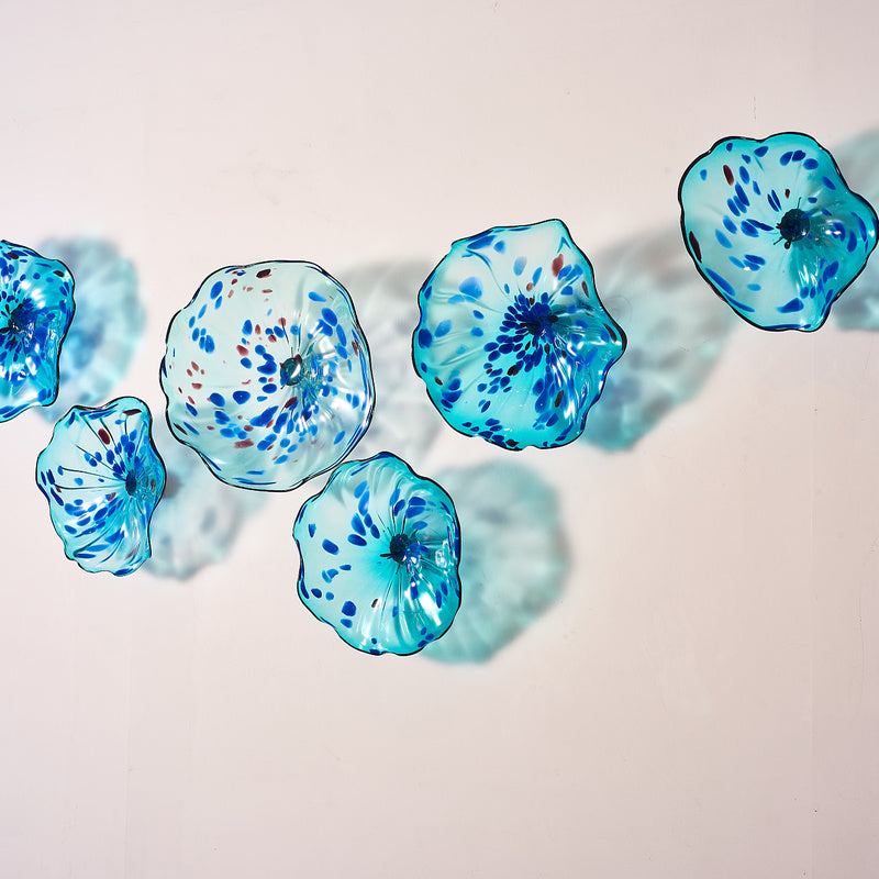Hand Blown Glass Creative Cystal Blue Wall Plate Wall Art Wall Flower Wall Mounted Sconces Home Decor Custom made Set