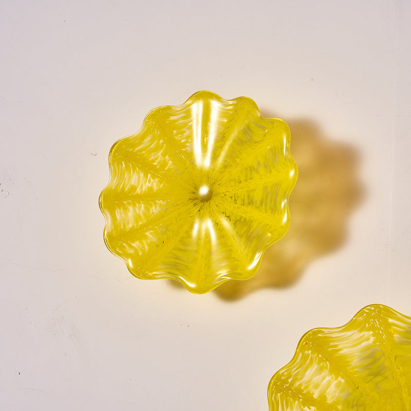 Hand Blown Glass Creative Pure cystal Yellow Wall Plate Wall Art Wall Flower Wall Mounted Sconces Home Decor Custom made Set