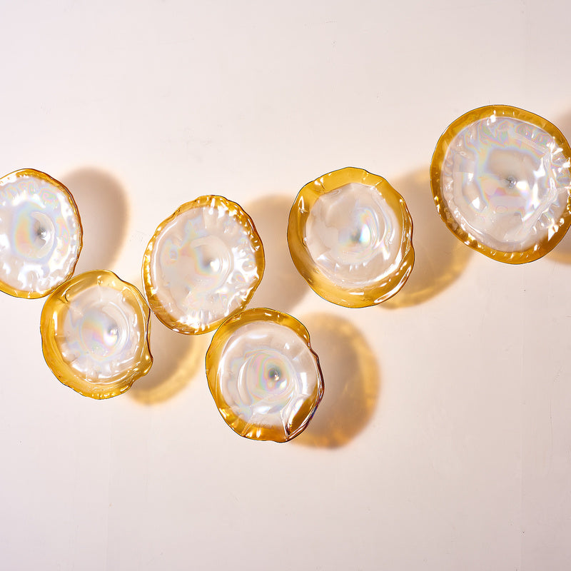 Hand Blown Glass Creative Cystal Golden And Pearl White Wall Plate Wall Art Wall Flower Wall Mounted Sconces Home Decor Custom made Set LRP005