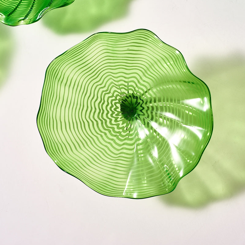 Hand Blown Glass Wall Plate Wall Art Wall Flower Home Decor Custom Made Clear Green Set LRP007
