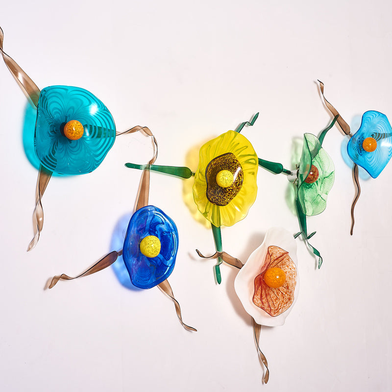 Blossoming Lotus Flower Mixed Colors Plates Hand Blown Glass Wall Plates Art Decor Luxury Wall Hanging Plates Set