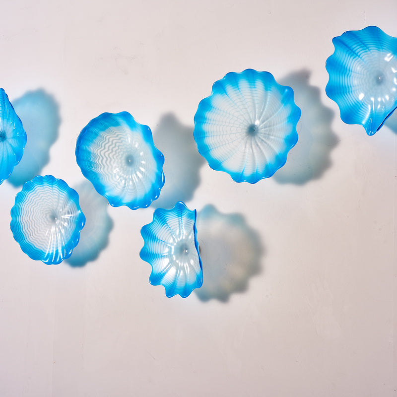 Hand Blown Glass Wall Plate Wall Art Wall Flower Home Decor Custom made Set